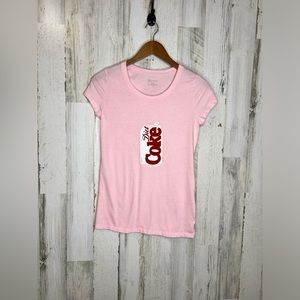 No Boundaries Women's Diet Coke Graphics Tee Shirt Pink White Size Medium 7-9
